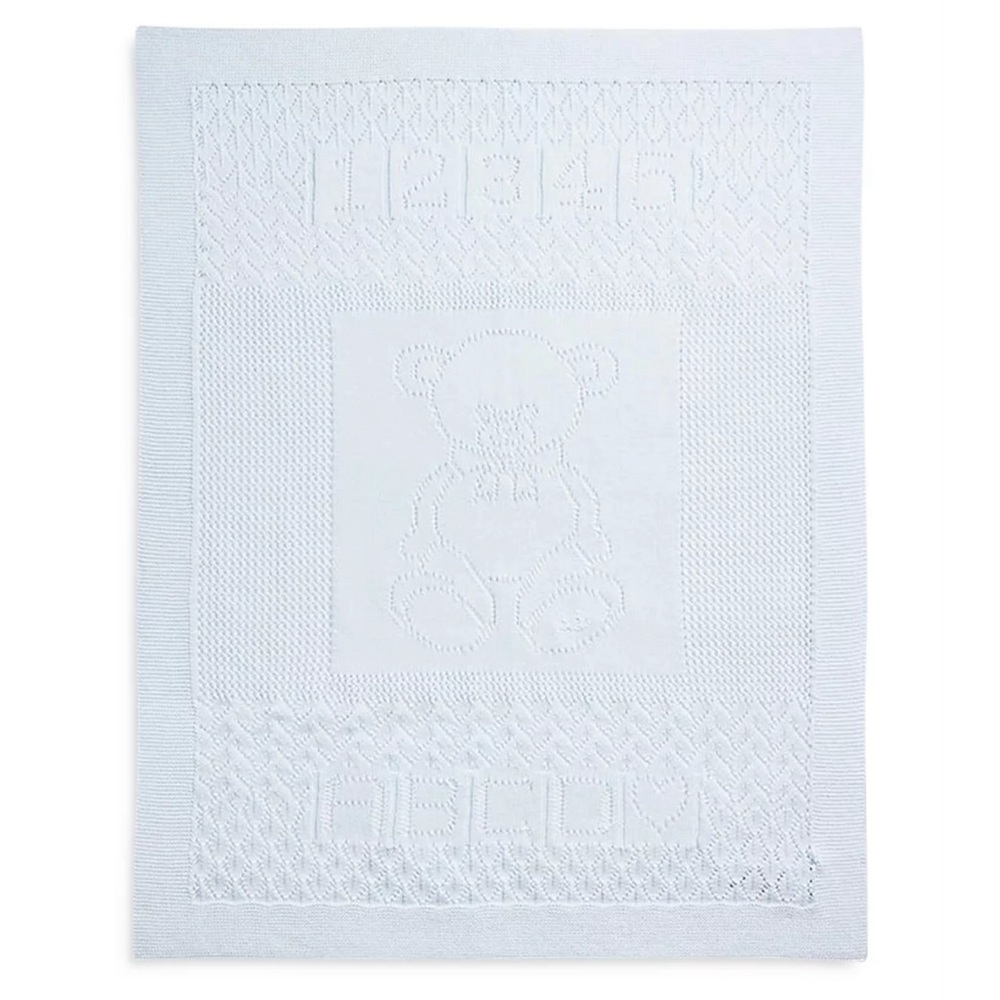 Ralph Lauren Pointelle Knit Organic Cotton Teddy Bear Blanket - Beryl Blue